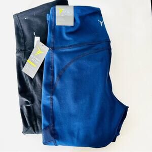 2 NEW OLD NAVY ACTIVE Black Navy Blue Go Dry Mesh Cutout High Rise Leggings S